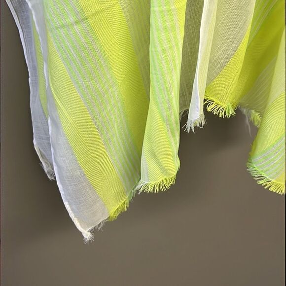 NWOT- Isaac Mizrahi LIVE White with Neon Green and Yellow Striped Coverup- OS - Picture 6 of 7